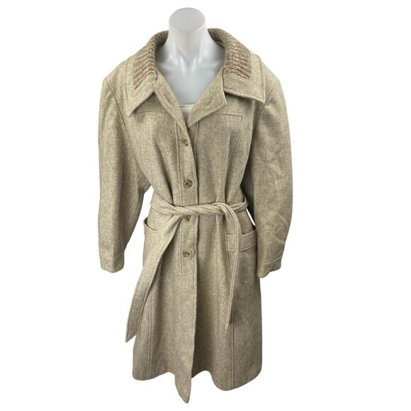 JCPenney Women's Beige Long Sleeve Tie Waist Button Up Trench Coat Jacket Size M - Picture 1 of 5
